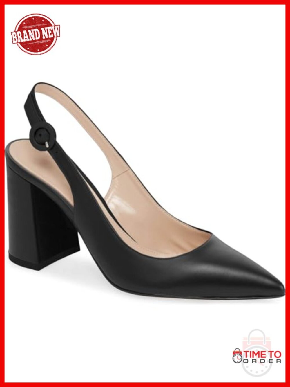 Faux Leather Slingback Block Heels Pointed Closed Toe Work Dress Pumps